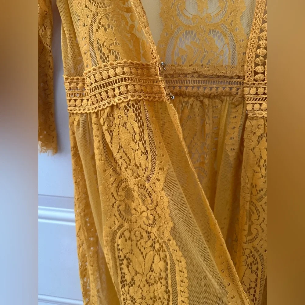 Blue Rain Golden Yellow Boho Lace Kimono Cardigan - Picture 6 of 12